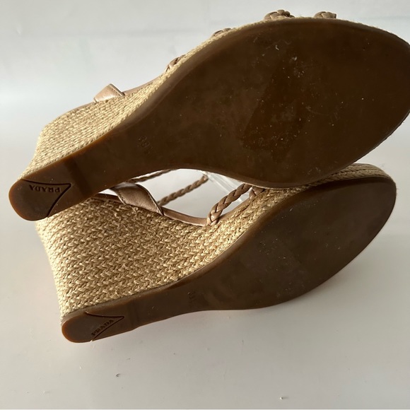 Prada Wedge Platform Sandals Cream Leather Ankle Strap Cork  Size 39.5 - Picture 8 of 9